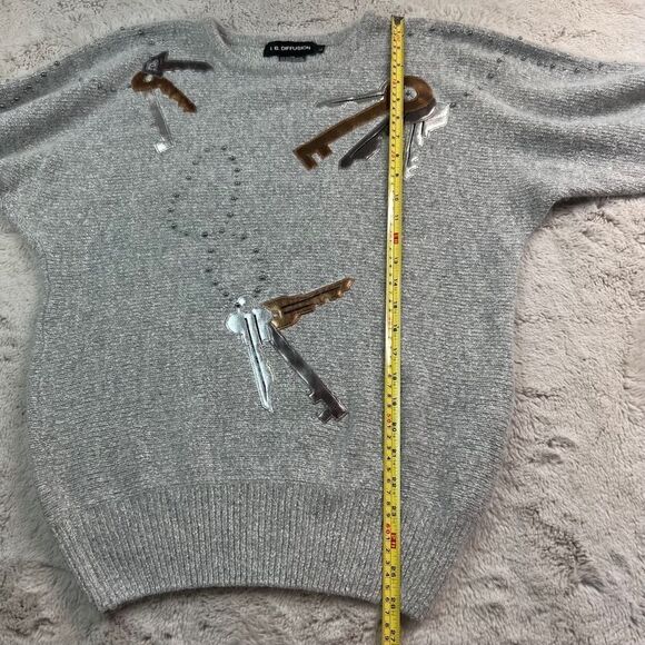 IB Diffusion Vintage Sweater Size L Silk Angora Rabbit Hair Lambswool Jewel Keys - Picture 6 of 8